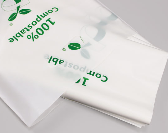 Pla bags with "100% compostable" on the surface